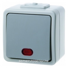 Berker Одноклавишная кнопка с красной линзой цвет: светло-серый/серый Aquatec IP44