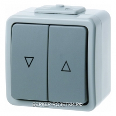 Berker Двухклавишный выключатель жалюзи с оттиском "Стрелки" цвет: светло-серый/серый Aquatec IP44