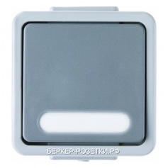 Berker Одноклавишный выключатель с освещаемым полем для надписи цвет: светло-серый/серый Aquatec IP4