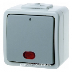 Berker Контрольный одноклавишный выключатель с красной линзой цвет: светло-серый/серый Aquatec IP44
